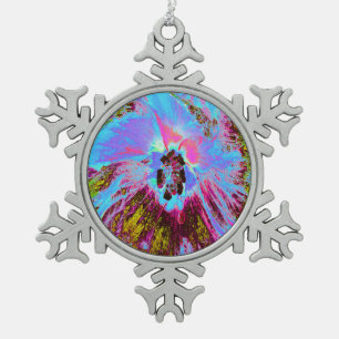 Ornement Flocon De Neige Bleuet Psychedelique Bleu et Hibiscus Magenta