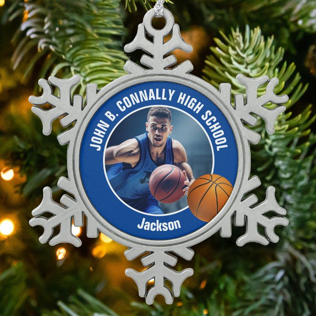 Ornement Flocon De Neige Blue Basketball Player Photo Keepsake Gift (Créateur téléchargé)