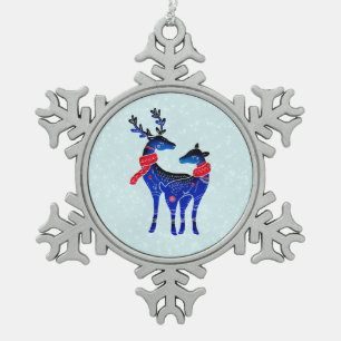 Ornement Flocon De Neige Blue Nordic Christmas Reindeer Pair