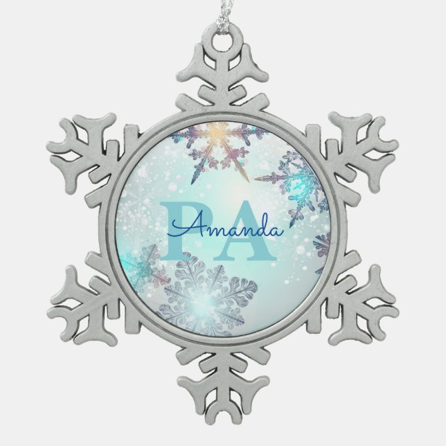 Ornement Flocon De Neige Blue Snowflake Personalized Name PA (Devant)