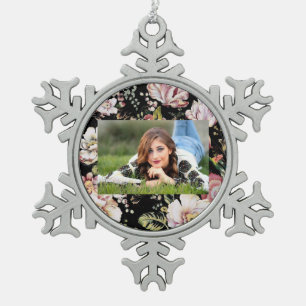 Ornement Flocon De Neige bohème chic rose pâle fleurs sombres floral