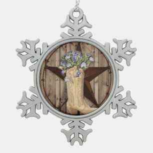 Ornement Flocon De Neige bois de grange rustique fleur sauvage cowboy weste