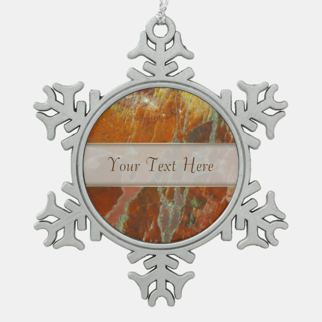 Ornement Flocon De Neige Bois pétrifié rouge et or (Devant)