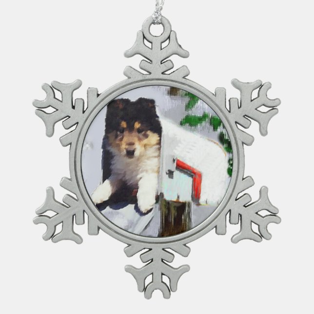 Ornement Flocon De Neige Boîte aux lettres de Noël Collie Puppy (Devant)