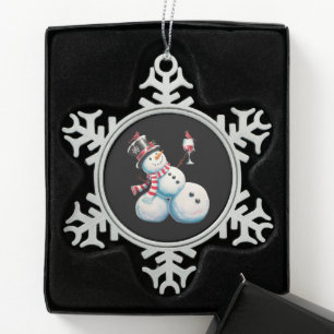 Ornement Flocon De Neige Bonhomme de neige avec vin Noël Cadeau de Noël drô