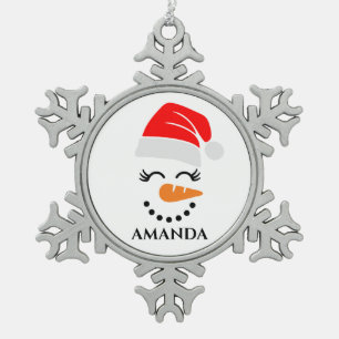 Ornement Flocon De Neige bonhomme de neige de Noël personnalisé avec nom pe