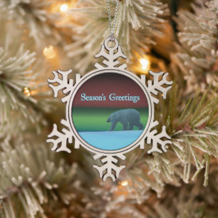 Ornement Flocon De Neige Bonnes Fêtes - Lumières polaires Ours polaire