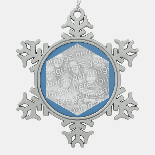Ornement Flocon De Neige Bordure photo Hexagon bleu acier (Devant)