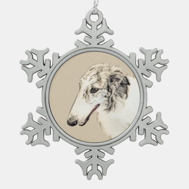 Ornement Flocon De Neige Borzoi (Argent Brindle) Peinture Chien Art origina (Devant)