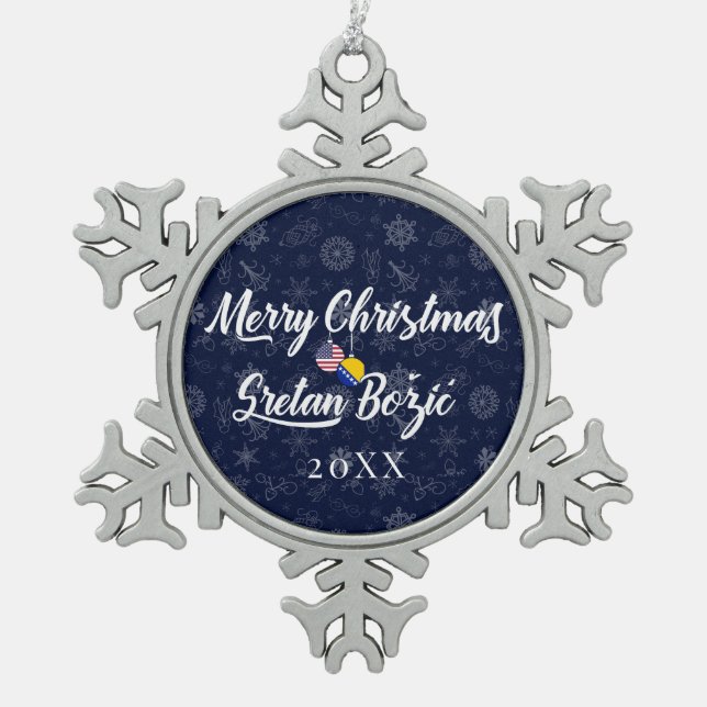 Ornement Flocon De Neige Bosnian American With Custom Year Bilingual (Devant)
