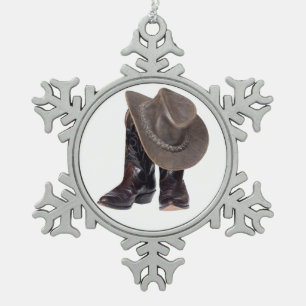 Ornement Flocon De Neige Bottes et casquette de cowboy
