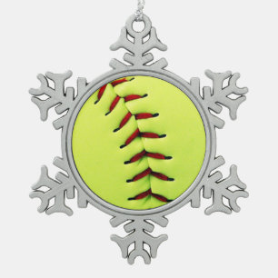 Ornement Flocon De Neige Boule jaune du base-ball
