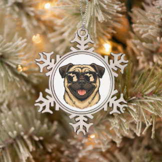 Ornement Flocon De Neige Bouledogue du Michigan portant des lunettes de sol