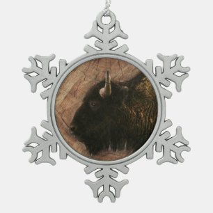 Ornement Flocon De Neige Buffalo de bison de bois