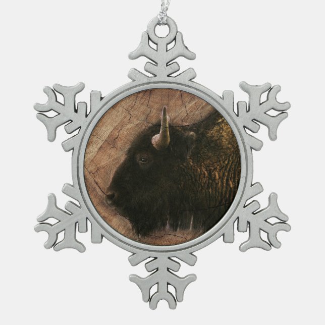 Ornement Flocon De Neige Buffalo de bison de bois (Devant)
