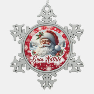Ornement Flocon De Neige Buon Natale con Babbo Natale