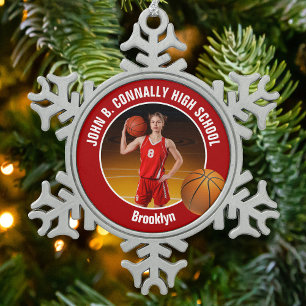 Ornement Flocon De Neige Cadeau de photo de joueur de basket-ball rouge