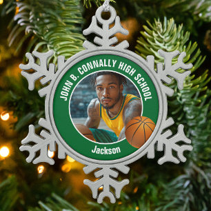 Ornement Flocon De Neige Cadeau de photo de joueur de basket-ball vert