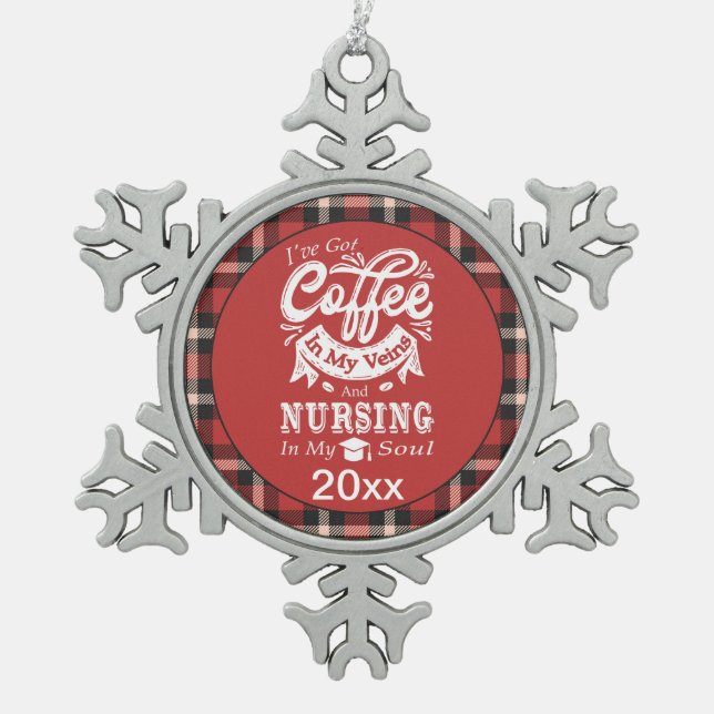 Ornement Flocon De Neige Café Étudiant En Soins Infirmiers Dans Mes Veines  (Devant)