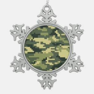 Ornement Flocon De Neige Camouflage numérique en bois à 8 bits / Camo