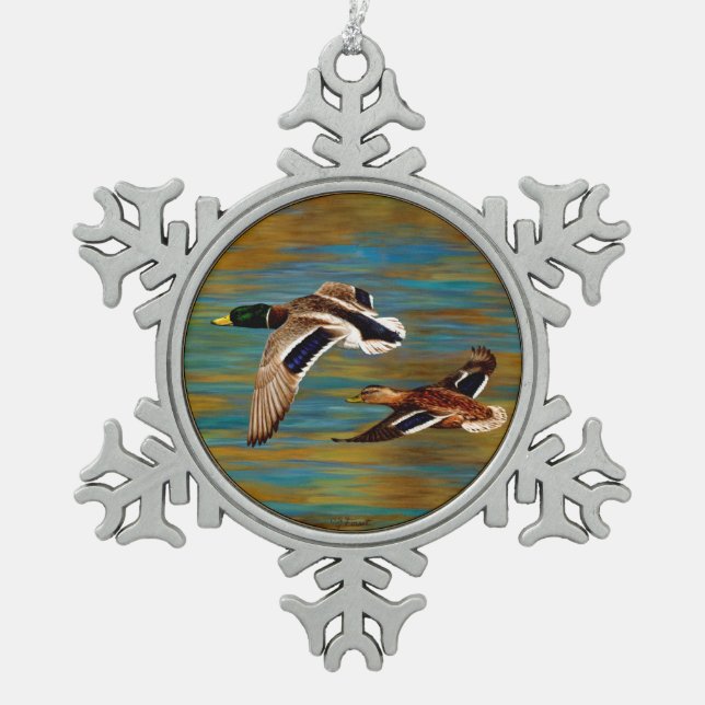 Ornement Flocon De Neige Canards-Majards Survolant L'Étang (Devant)
