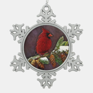 Ornement Flocon De Neige Cardinal et Pinecones