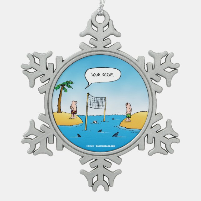 Ornement Flocon De Neige Caricature amusante de Shark Volleyball (Devant)