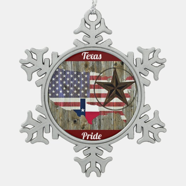 Ornement Flocon De Neige Carte du drapeau de l'État de Texas Lone Star (Devant)
