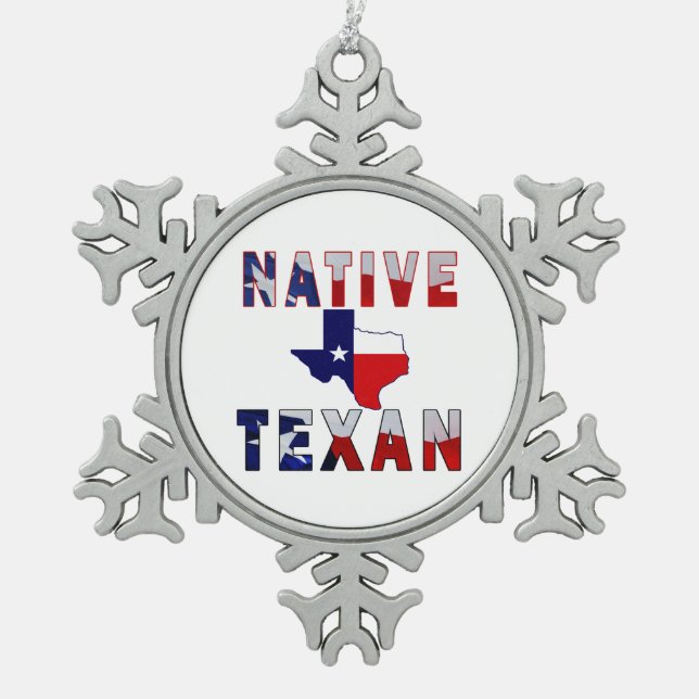 Ornement Flocon De Neige Carte du drapeau texan natif (Devant)