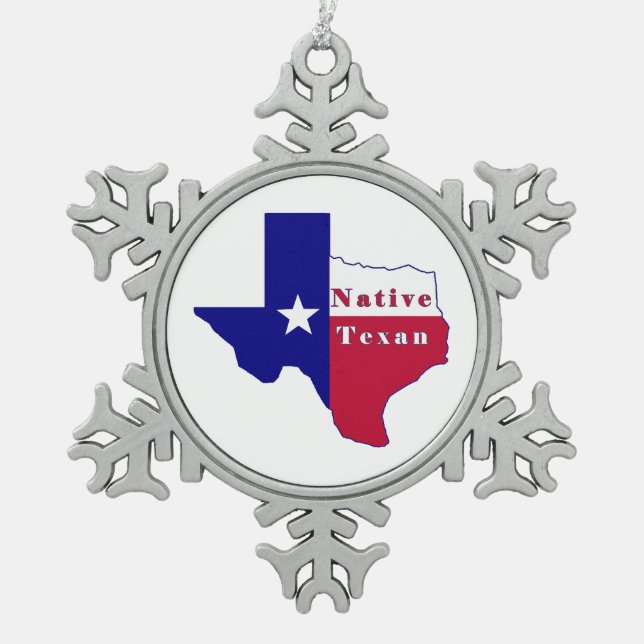 Ornement Flocon De Neige Carte du drapeau texan natif (Devant)