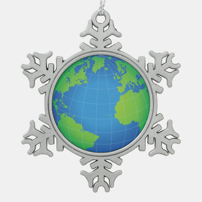 Ornement Flocon De Neige Carte du monde (Devant)