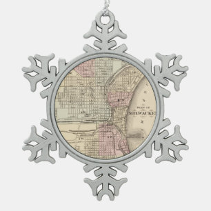Ornement Flocon De Neige Carte vintage de Milwaukee (1880)