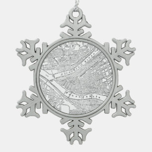 Ornement Flocon De Neige Carte vintage de Pittsburgh (1885)