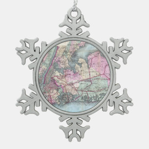 Ornement Flocon De Neige Carte vintage du Long Island (1880)