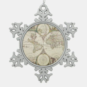 Ornement Flocon De Neige Carte vintage du monde (1680)