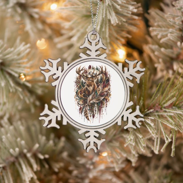 Ornement Flocon De Neige Cerf Boho, Rêvant de Cerf (Arbre)