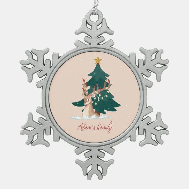 Ornement Flocon De Neige Cerf de Noël personnalisable (Devant)