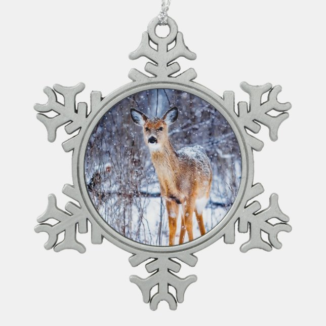 Ornement Flocon De Neige Cerfs dans la neige,  (Devant)