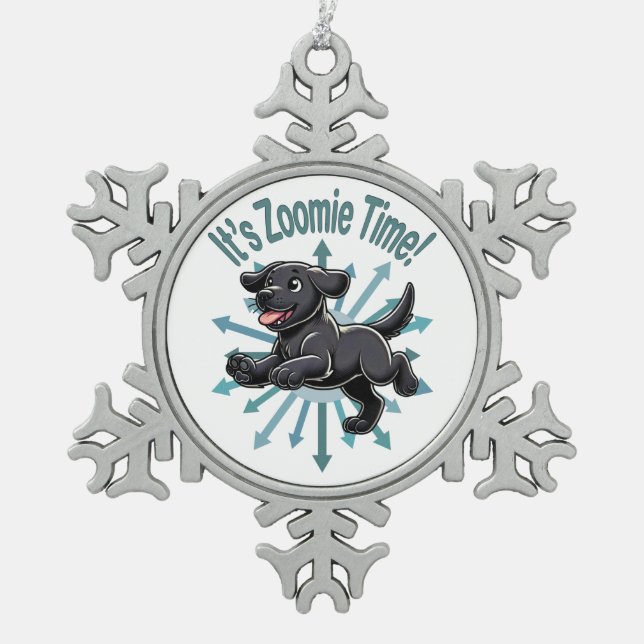 Ornement Flocon De Neige C'est le temps de Zoomie Black Lab (Devant)
