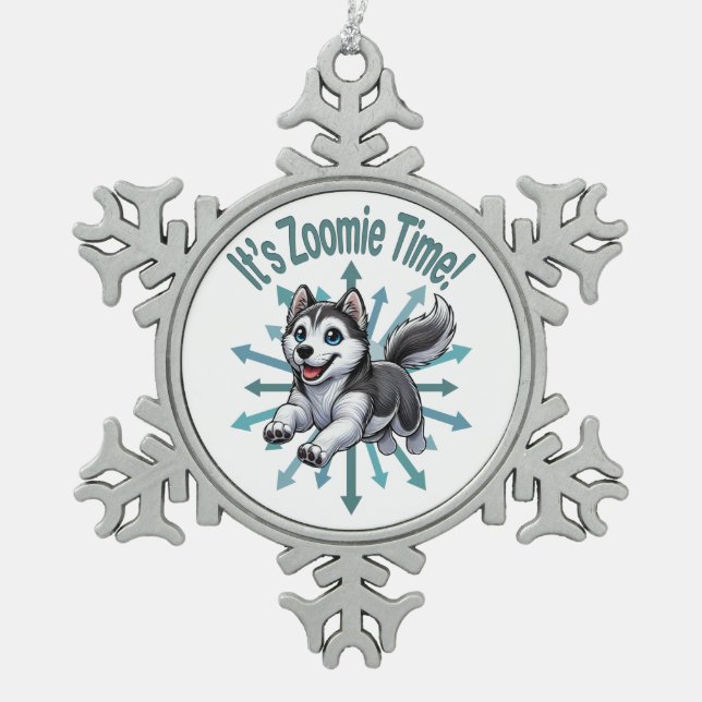 Ornement Flocon De Neige C'est l'heure de Zoomie Husky (Devant)
