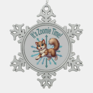 Ornement Flocon De Neige C'est l'heure de Zoomie Mignon Chat Brun et Blanc