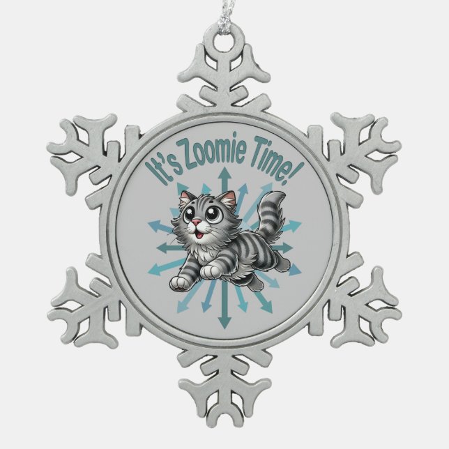 Ornement Flocon De Neige C'est Zoomie Time Grey Tabby Cat (Devant)