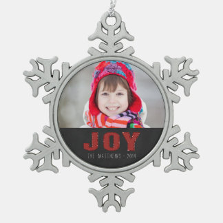 Ornement Flocon De Neige Chalkboard Photo Holiday Salutation | Red Joy