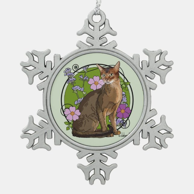Ornement Flocon De Neige Chat abyssinien avec des roses de plage (Devant)