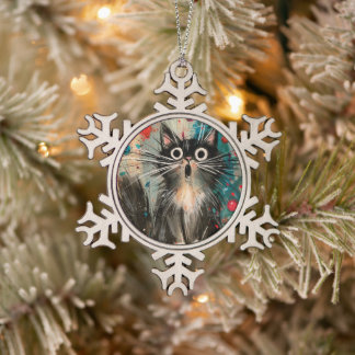 Ornement Flocon De Neige Chat de Noël Fantaisiste Surpris