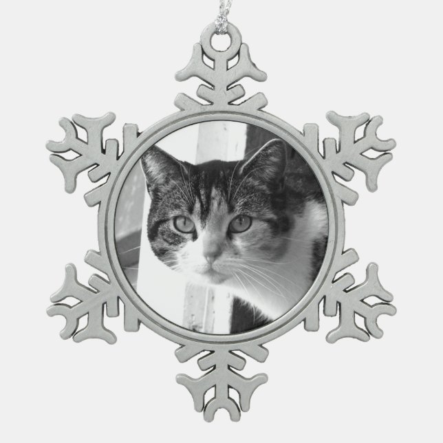 Ornement Flocon De Neige Chat en noir et blanc (Devant)
