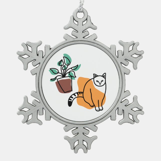 Ornement Flocon De Neige Chat et le plante (Devant)