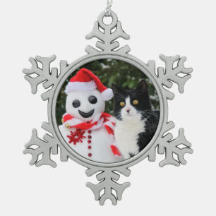 Ornement Flocon De Neige Chat et Père Noël Snowman Noël drôle Photo -