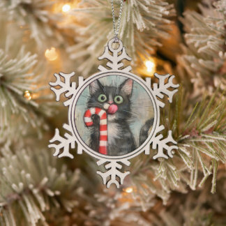 Ornement Flocon De Neige Chat fantaisiste avec un Noël au bâton de sucre