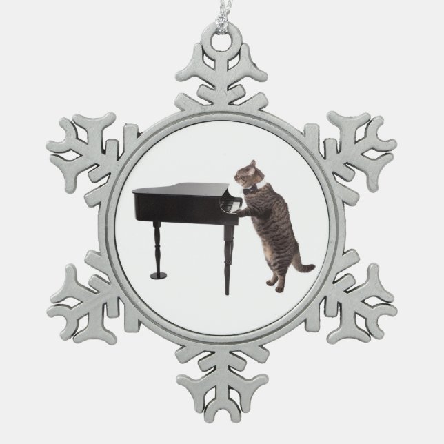 Ornement Flocon De Neige Chat Jouer Piano (Devant)